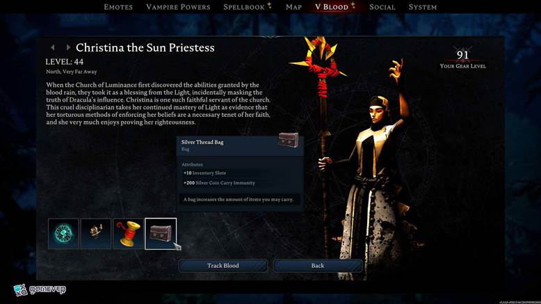 Elabora la Bolsa de Hilo de Plata tras derrotar a Christina la Sacerdotisa del Sol en la actualización Oakveil de V Rising.