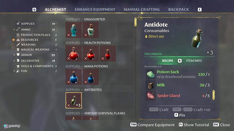 Recolecta Glándulas de Araña diligentemente en Enshrouded Thralls of Twilight Update.