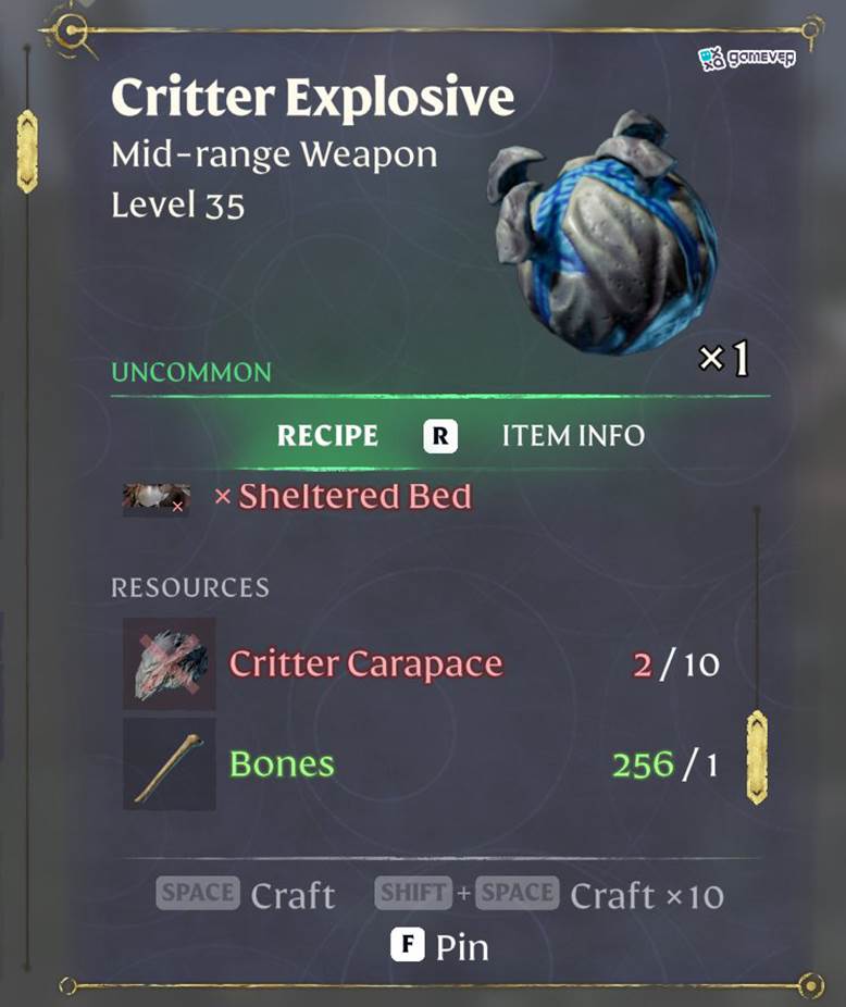 Visita a tu PNJ Alquimista en Enshrouded para fabricar explosivos.