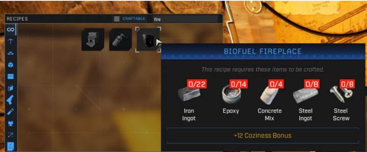 Sammle Materialien, um den Kamin in Icarus zu bauen.