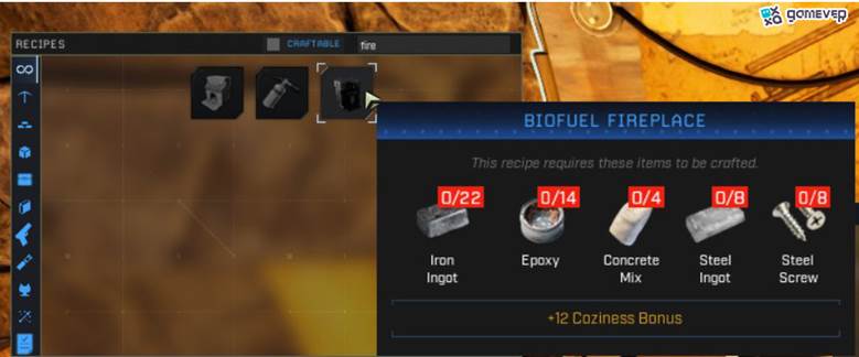 Reúne materiales para fabricar la Chimenea en Icarus.