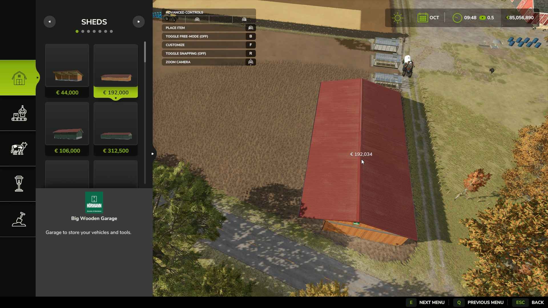 Wybierz budynki do kupienia z menu budowy w Farming Simulator 25