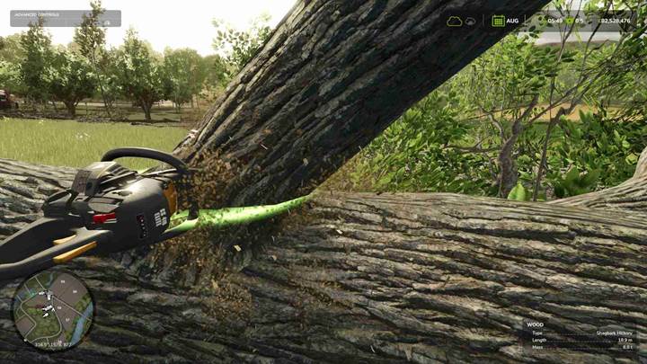 Przytnij gałęzie piłą łańcuchową po cięciu w Farming Simulator 25