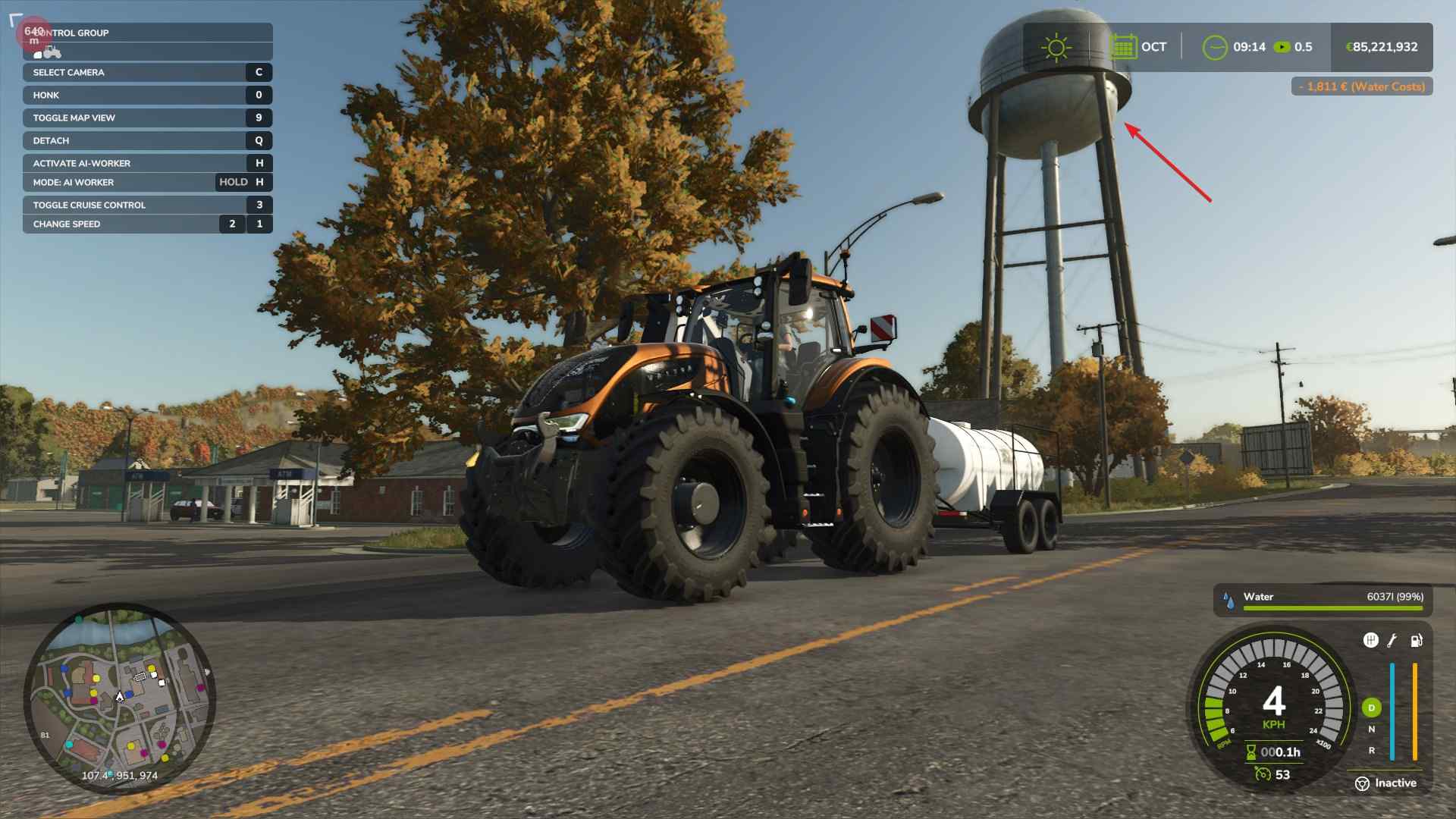 Użyj ikon na mapie, aby zlokalizować stacje wodne w Farming Simulator 25