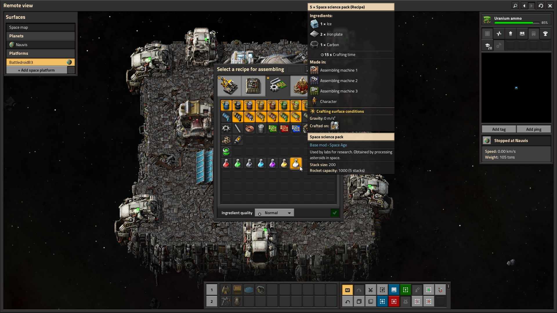 Twórz pakiety naukowe o kosmosie w Factorio Space Age