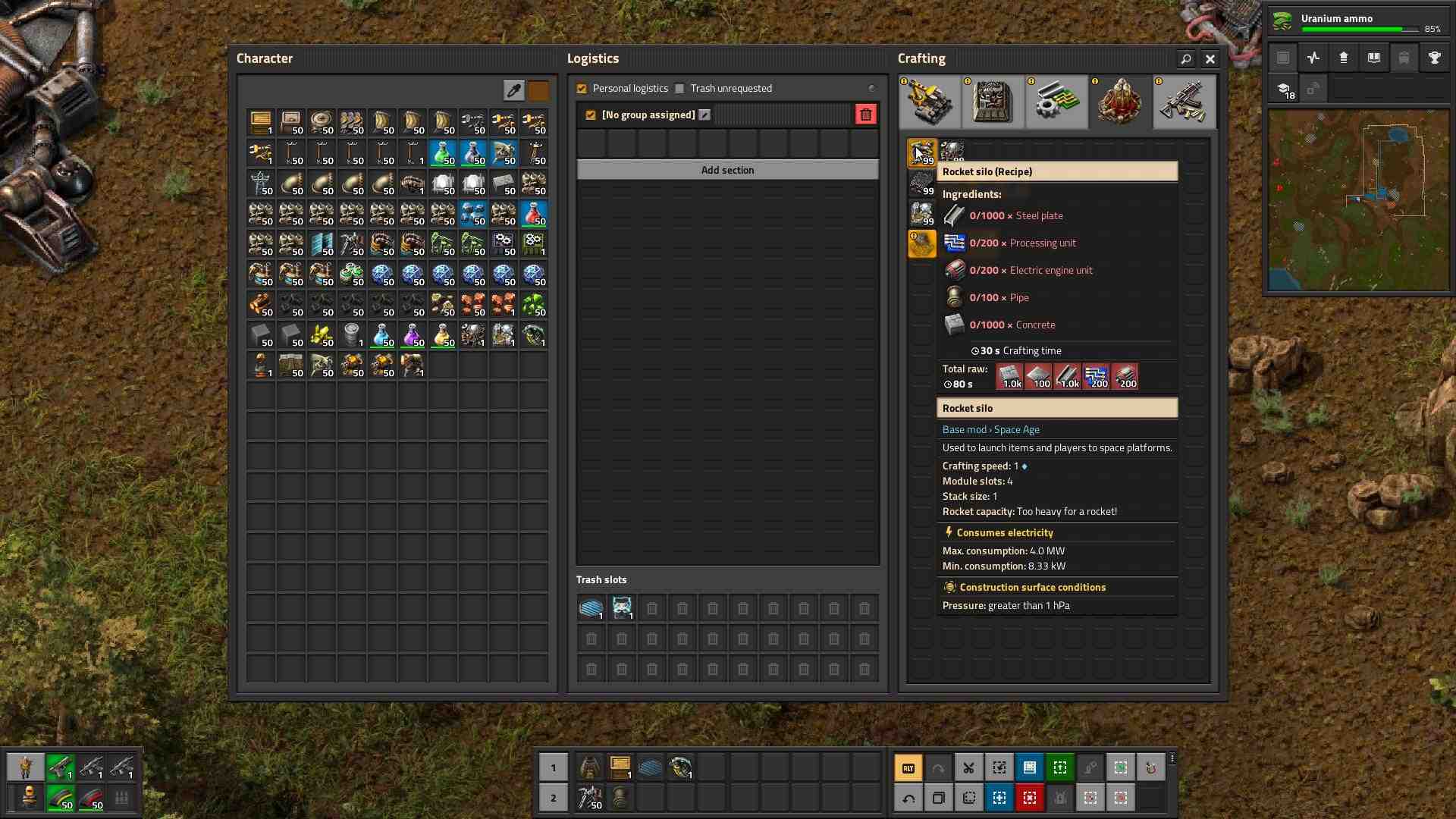 Zbieraj zasoby do budowy rakiet w Factorio Space Age