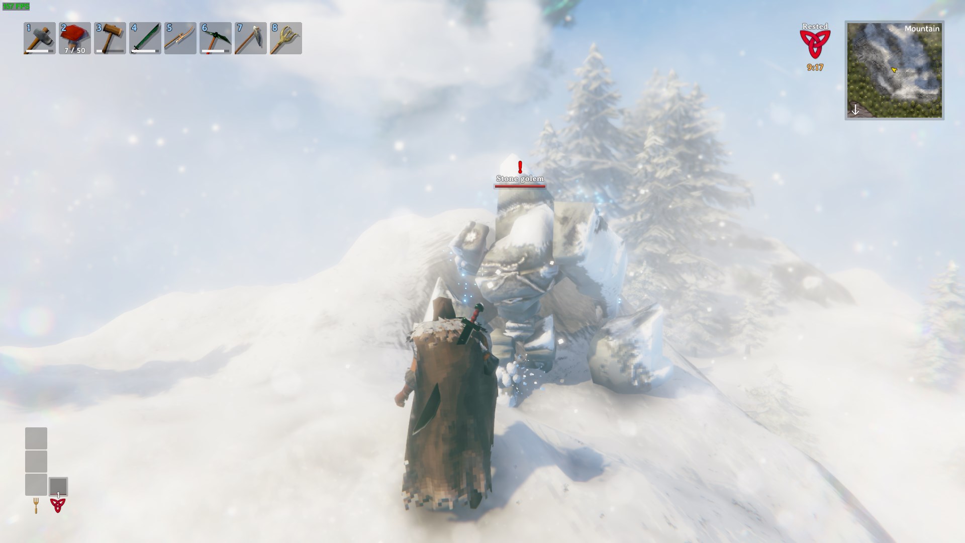 Pokonaj kamienne golemy, aby zbierać odłamki kryształów w Valheim.