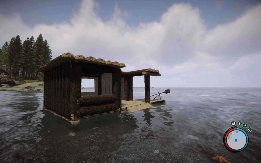 A House Boat base under siege from the shoreline&nbsp; -&nbsp; cannibals can’t swim, but they still watch.