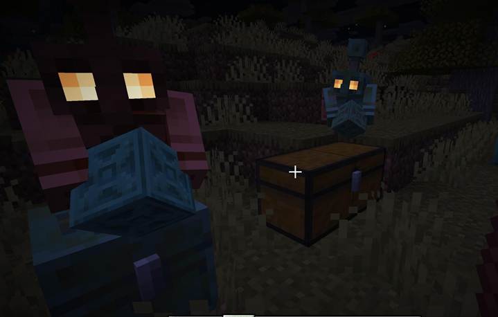 A copper golem in Minecraft transfers items from a copper chest into a nearby wooden chest inside a survival base.