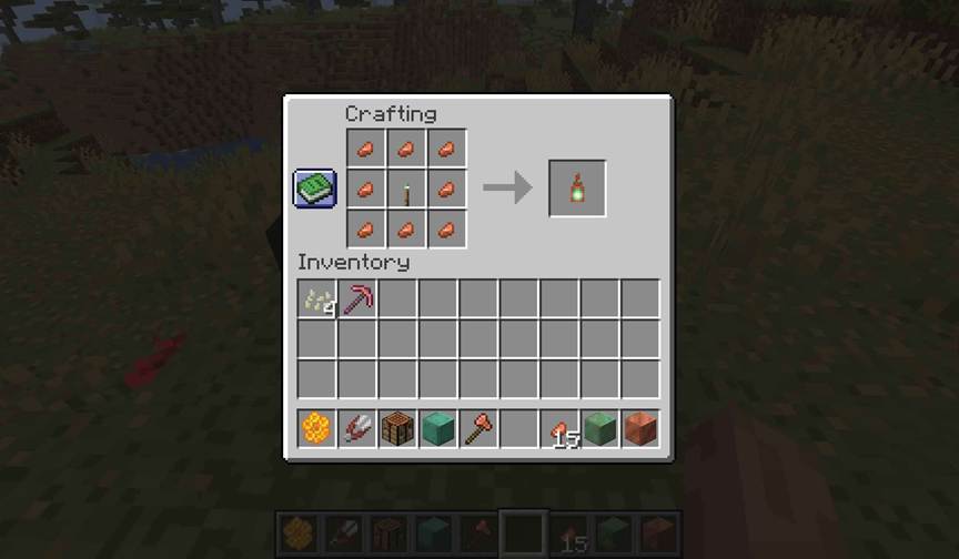 In Minecraft, a player crafts a copper lantern by surrounding a copper torch with copper nuggets in the crafting grid.
