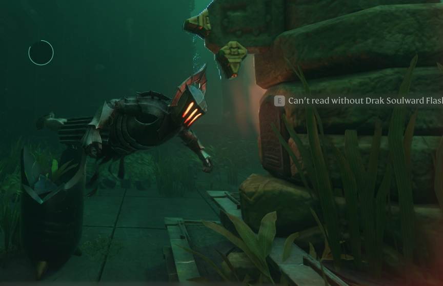 A Drak silhouette closing in underwater in Enshrouded.