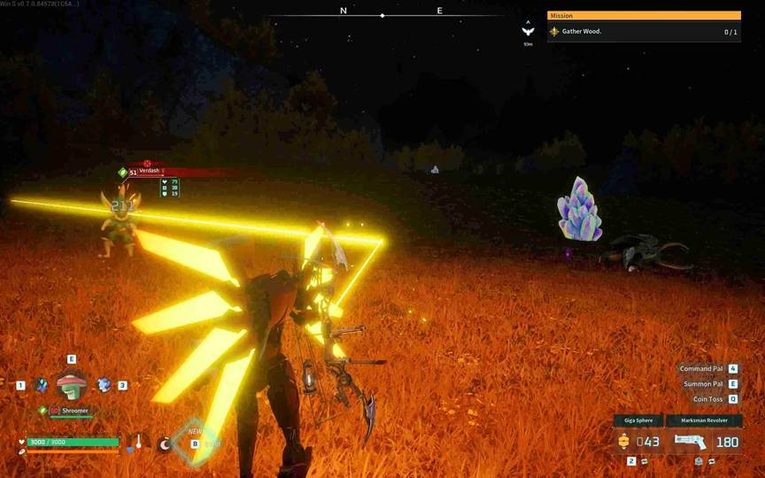 A Ricoshot landing as a head-focused hit on a moving target in Palworld.