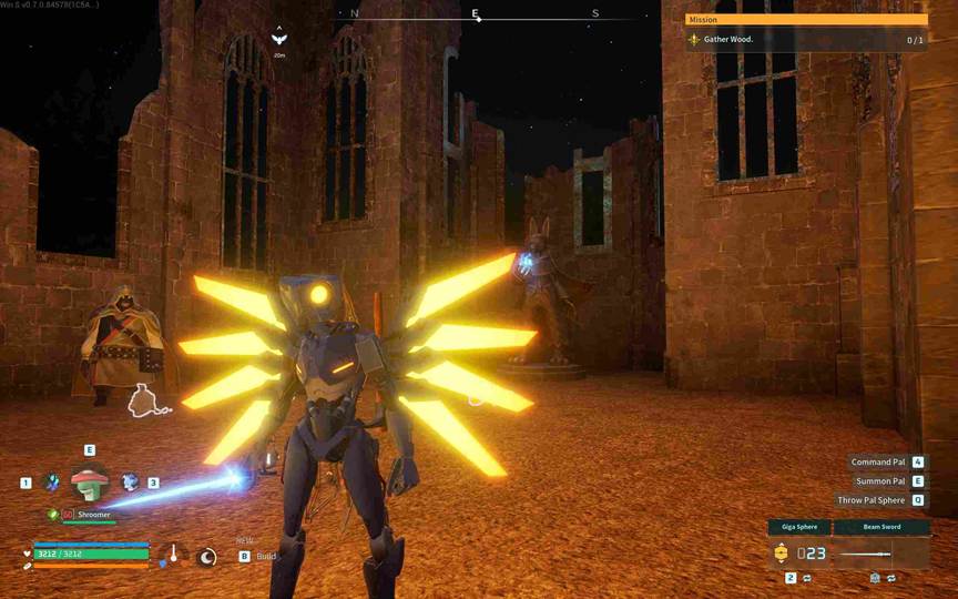 The Arena Merchant interface showing ULTRAKILL weapon schematics in Palworld.