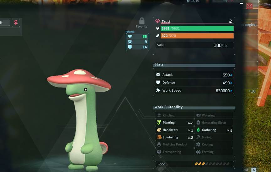 A combat Pal returning to base with stable SAN in Palworld.