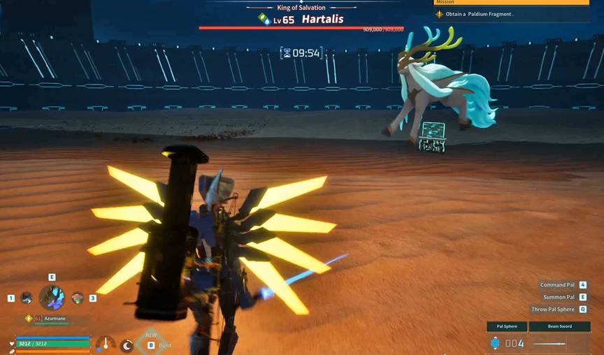 Hartalis materializing inside the raid arena in Palworld.