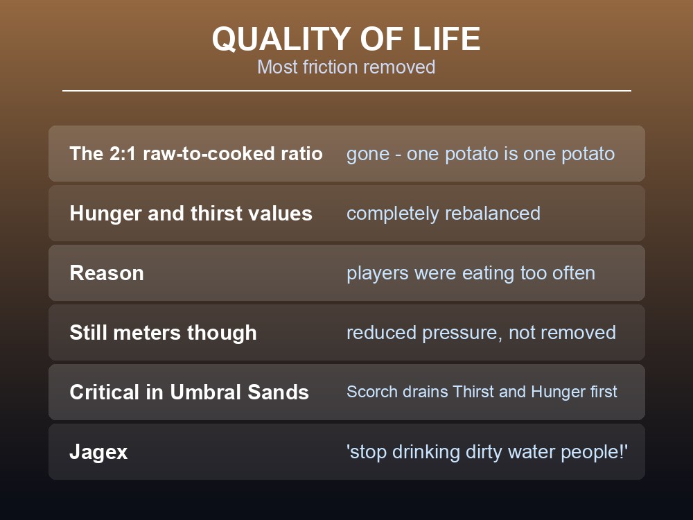 Card listing the ratio and rebalance changes that made cooking less punishing.
