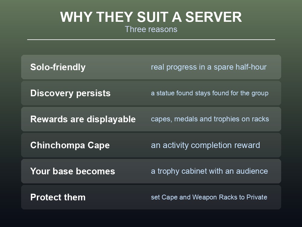 Card explaining why side activities work well for groups on a dedicated server.