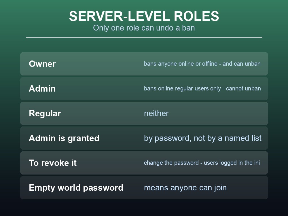 Card explaining Dragonwilds' Owner, Admin and regular user roles.