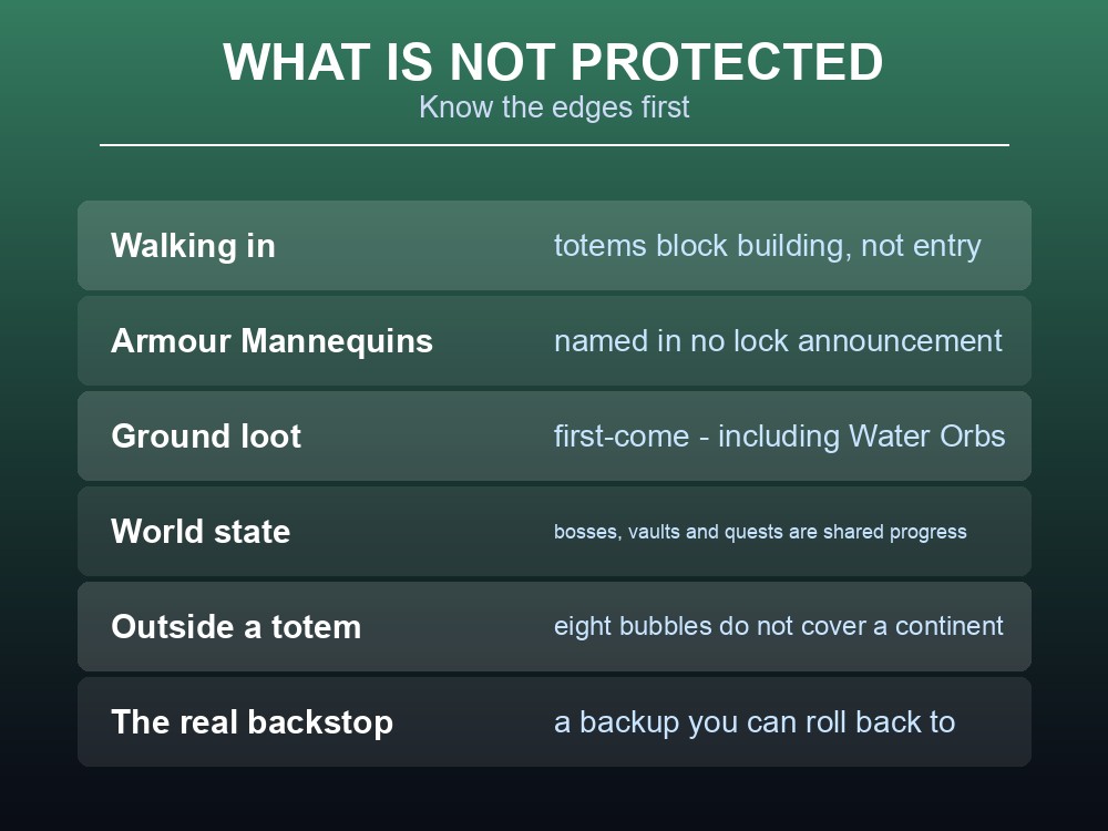 Card listing what Dragonwilds' protections deliberately do not cover.