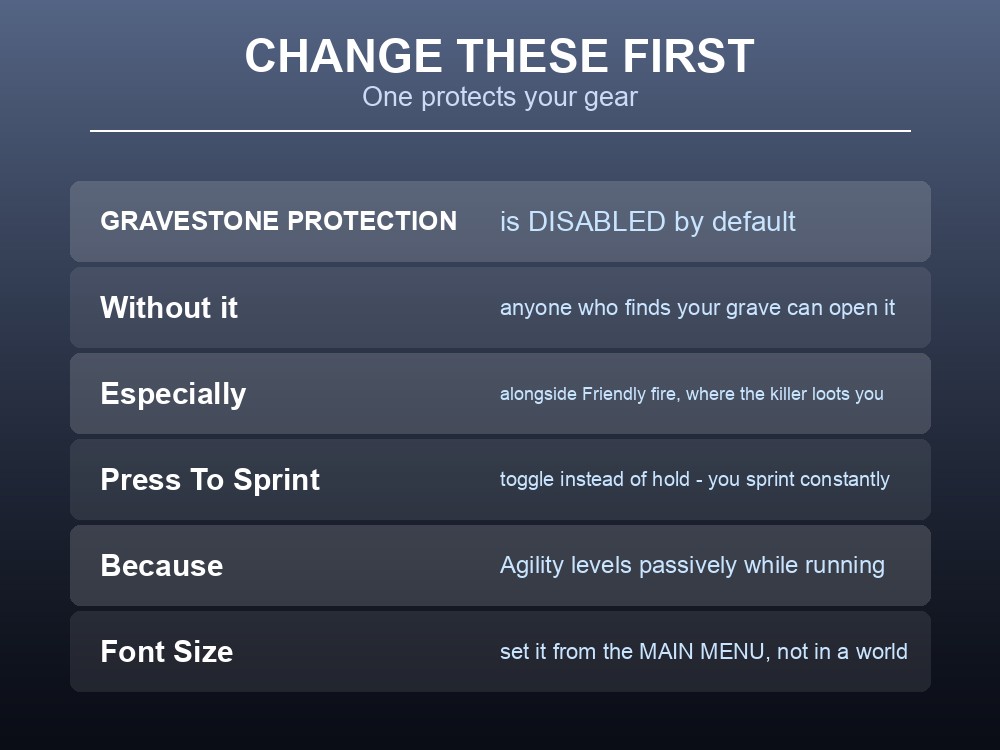 Card listing the Dragonwilds settings worth changing immediately.