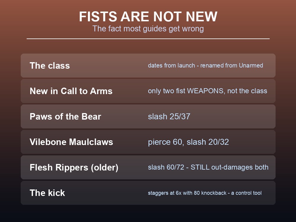 Card listing Valheim's new fist weapons and battleaxes.