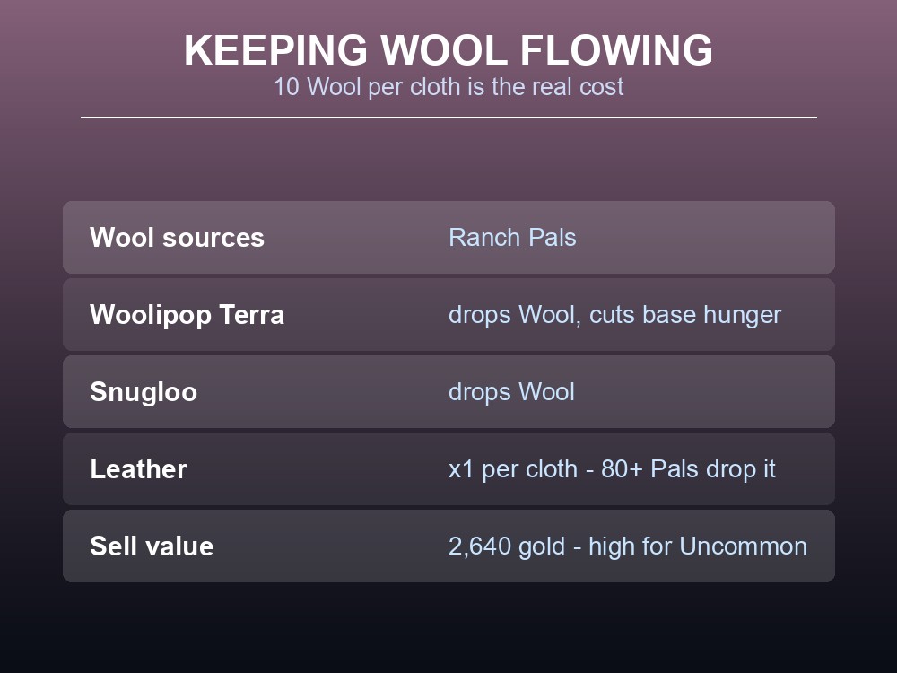 Card explaining how to keep wool supply up for High Quality Cloth production.