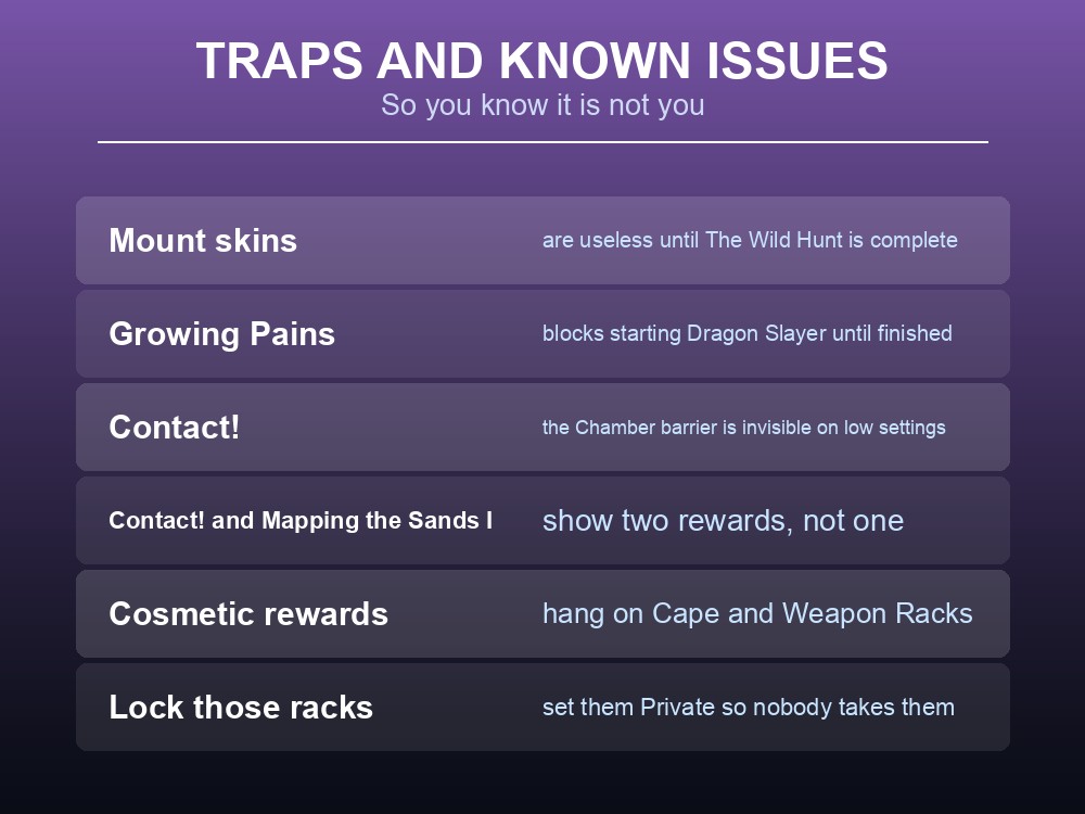 Card explaining Dragonwilds' monthly minor update cadence for quests.