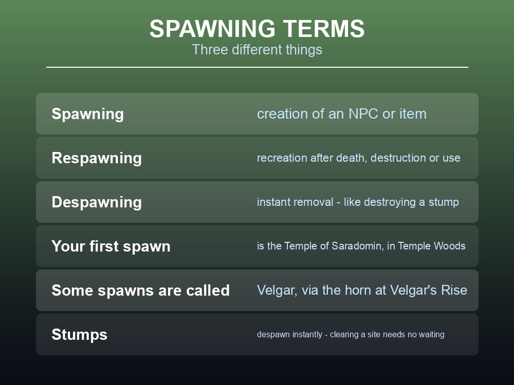 Card explaining Dragonwilds spawning and respawn points.