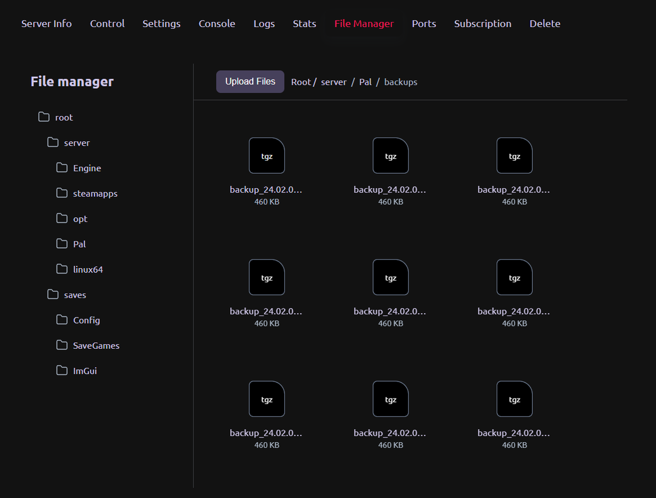 Scheduled Palworld world backups stored on a gamever server