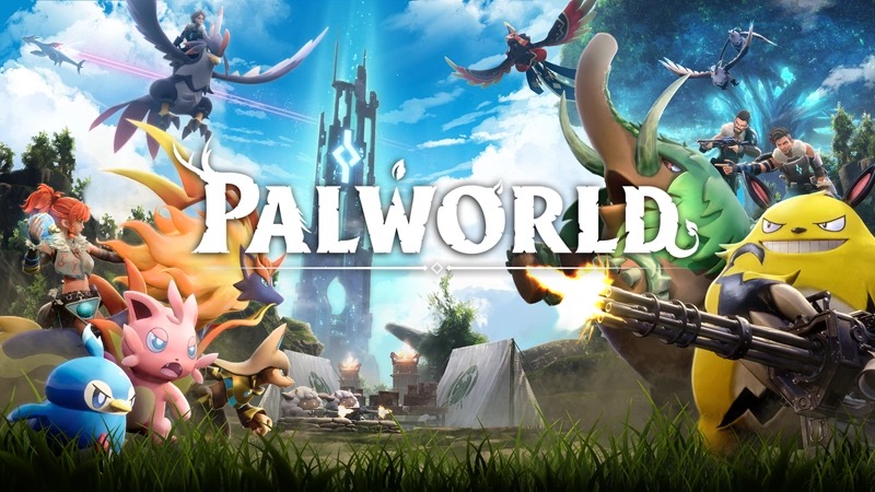 Palworld key art with Pals and survivors