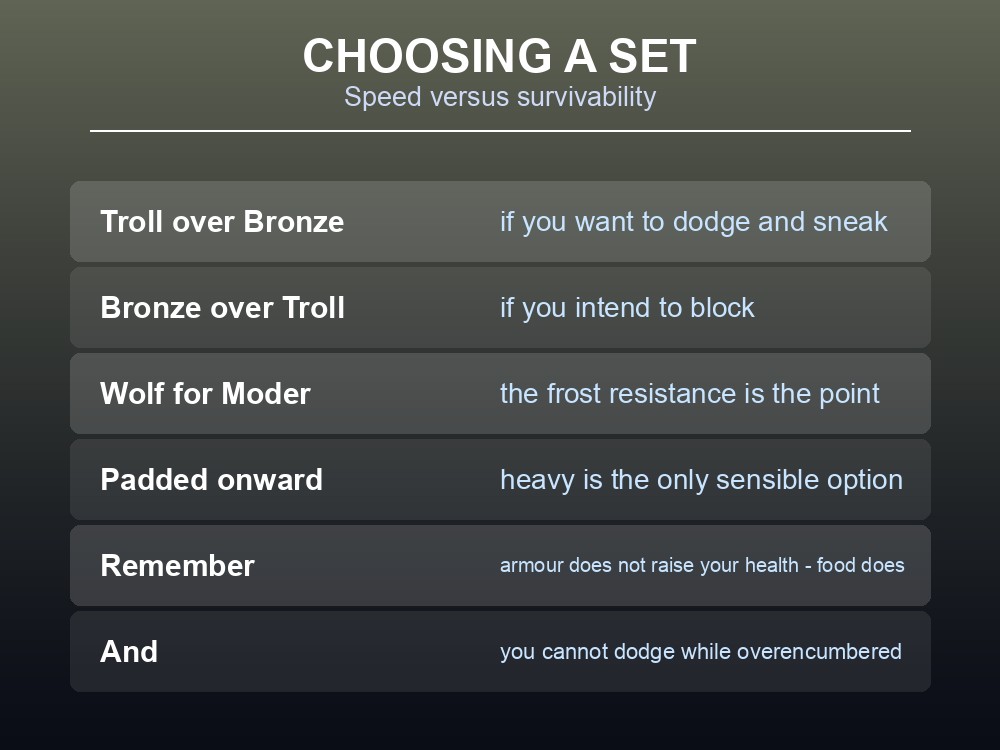 Card comparing light and heavy armour choices by playstyle.