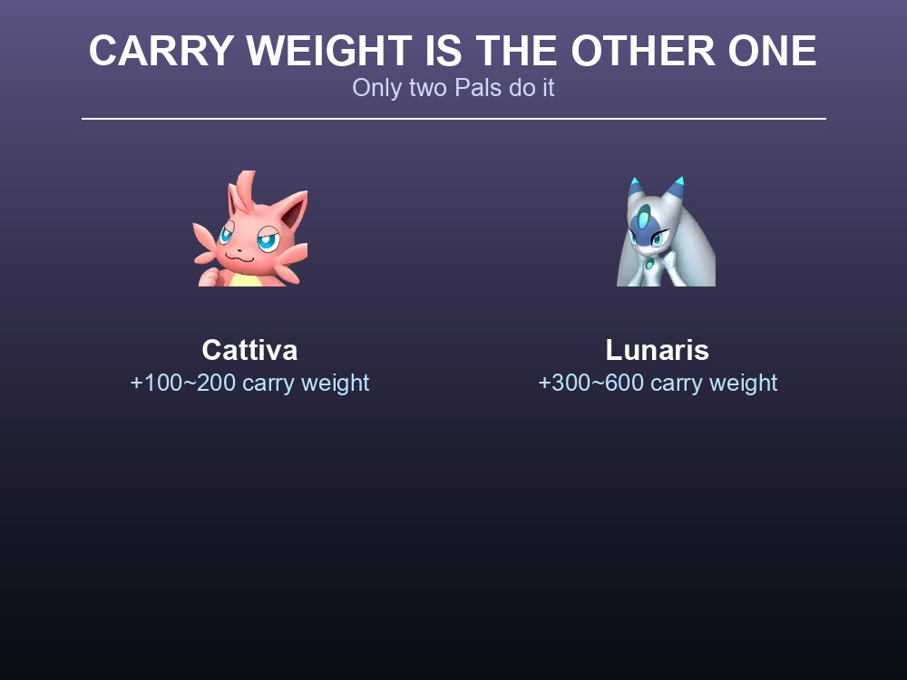 Card listing the two Pals that increase carry weight.