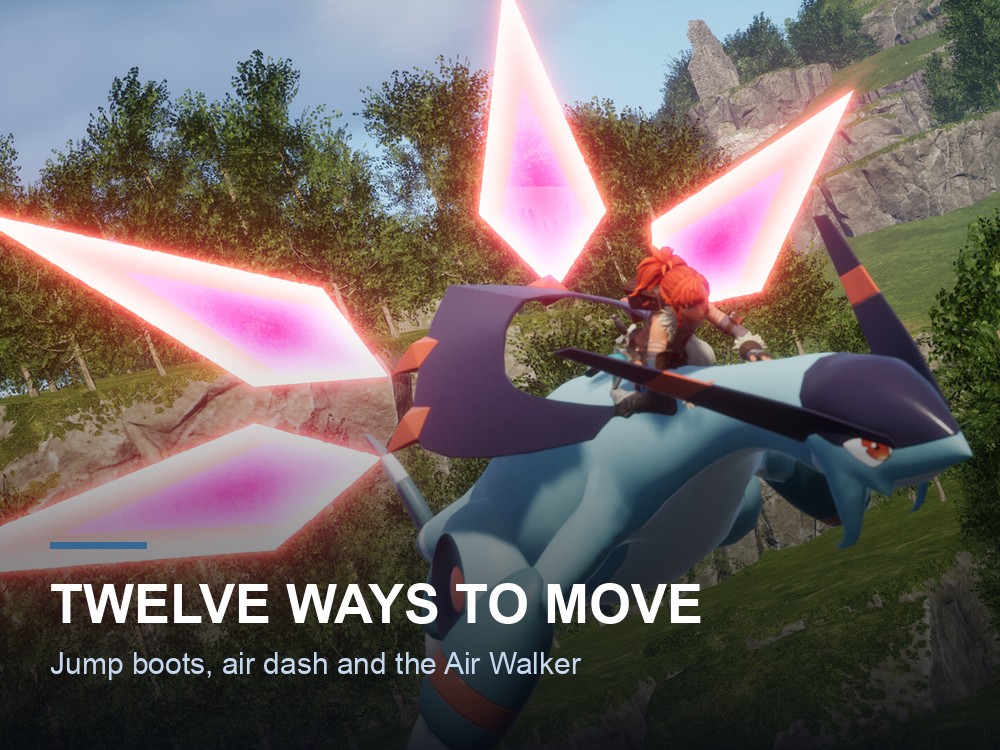 A Palworld player riding a flying mount above the islands.