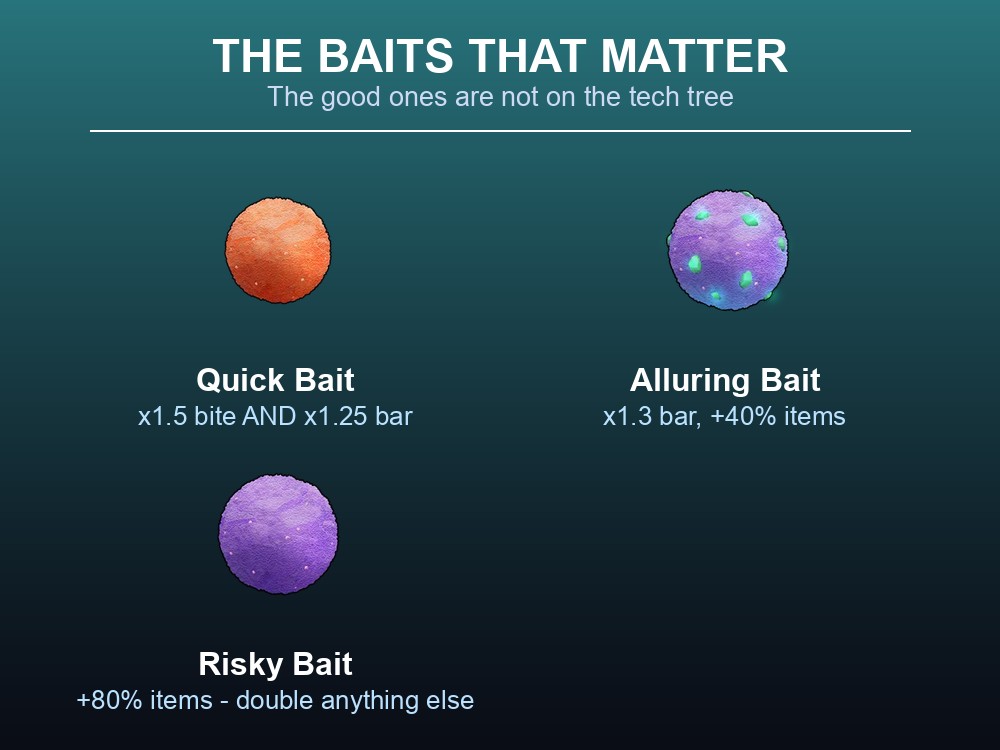 Quick Bait, Alluring Bait and Risky Bait shown side by side.