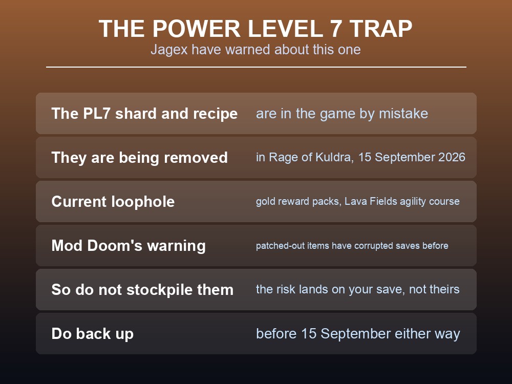 Card warning about the Power Level 7 ascension shard bug in Dragonwilds.