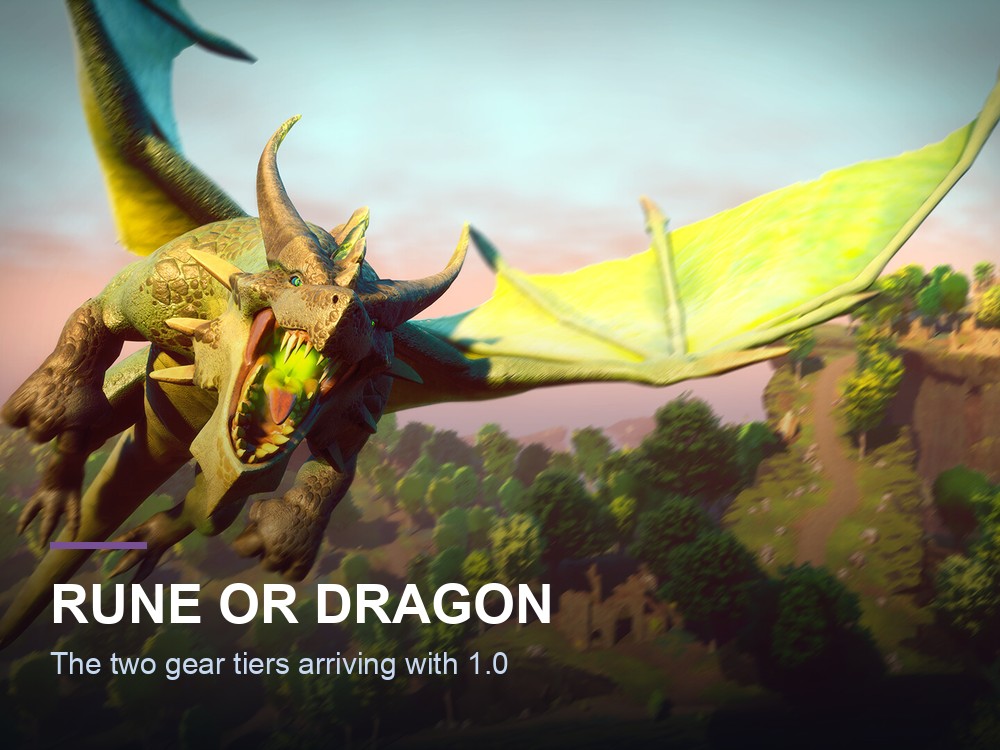 A dragon in flight over ruins in Dragonwilds.