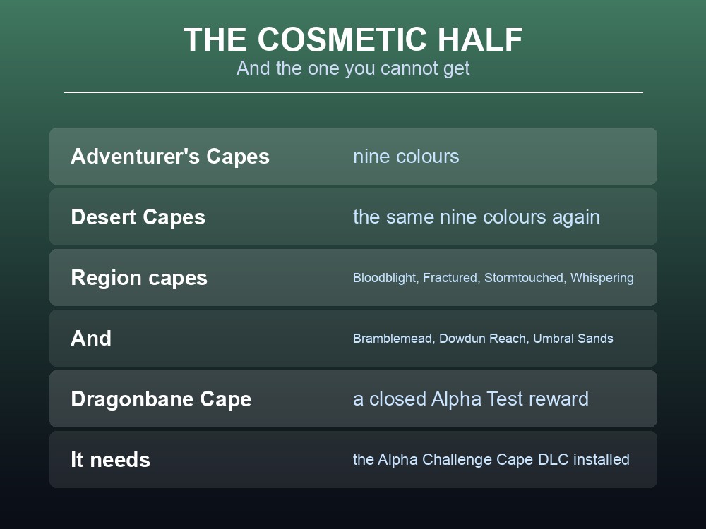 Card describing the cosmetic Dragonwilds capes and the Dragonbane cape.