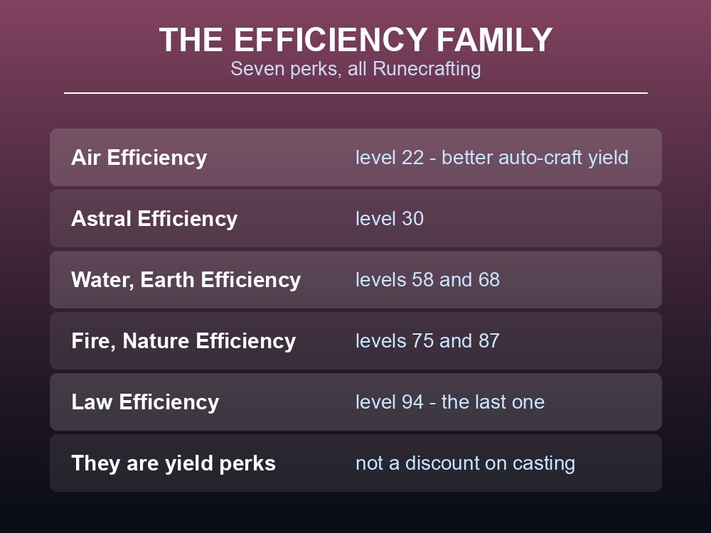 Card listing the seven Efficiency perks in Dragonwilds.