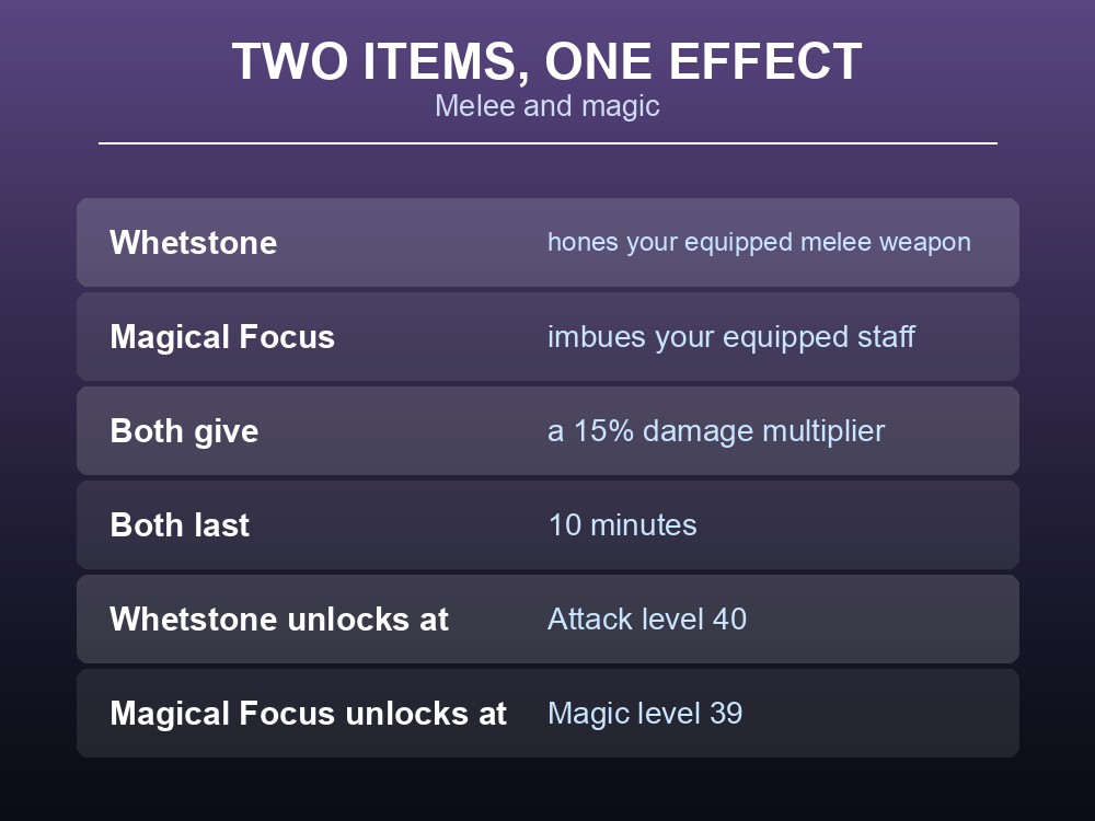 Card comparing the Whetstone and Magical Focus in Dragonwilds.