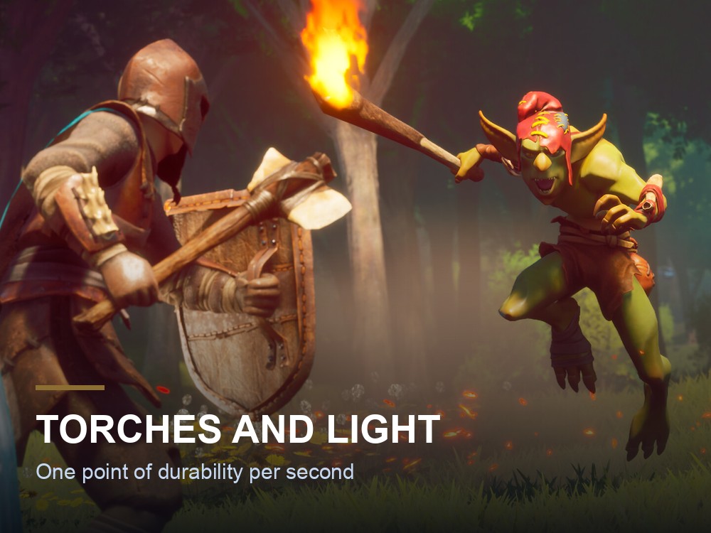 A dark interior lit by flame in Dragonwilds.