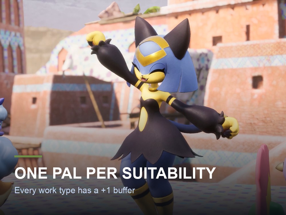 Pals working production lines at a Palworld base.