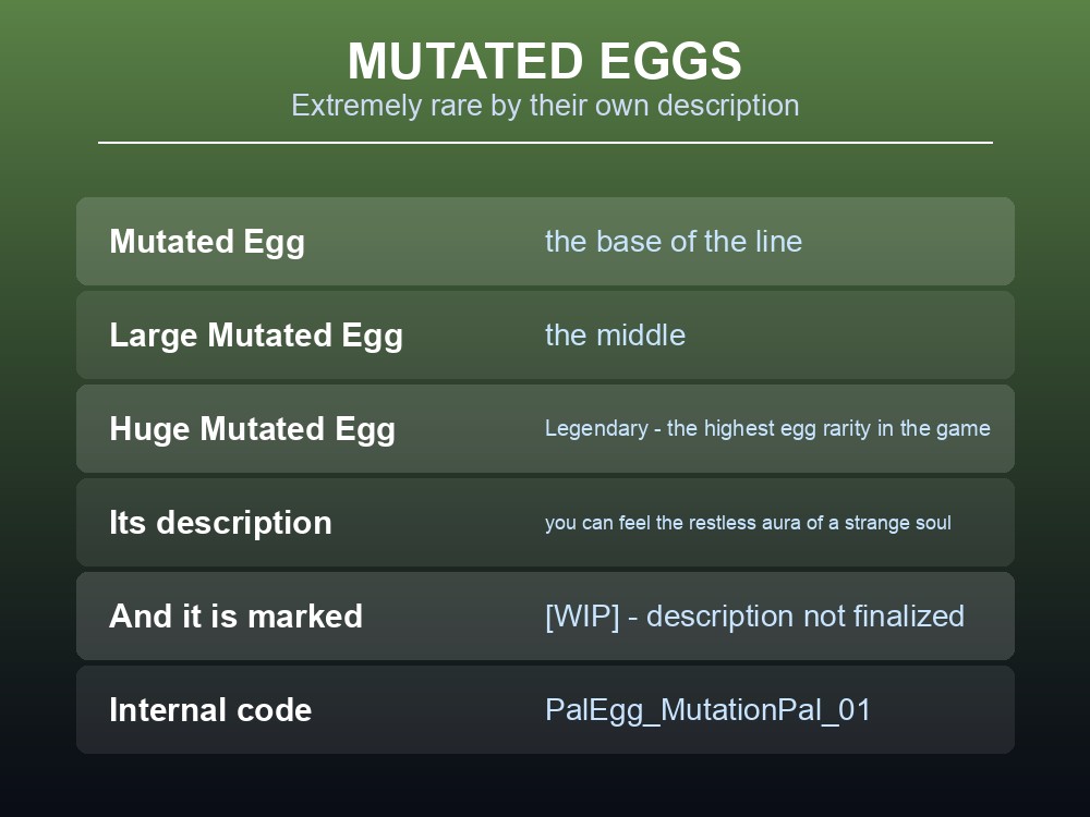 Card describing the Palworld Mutated Egg line.