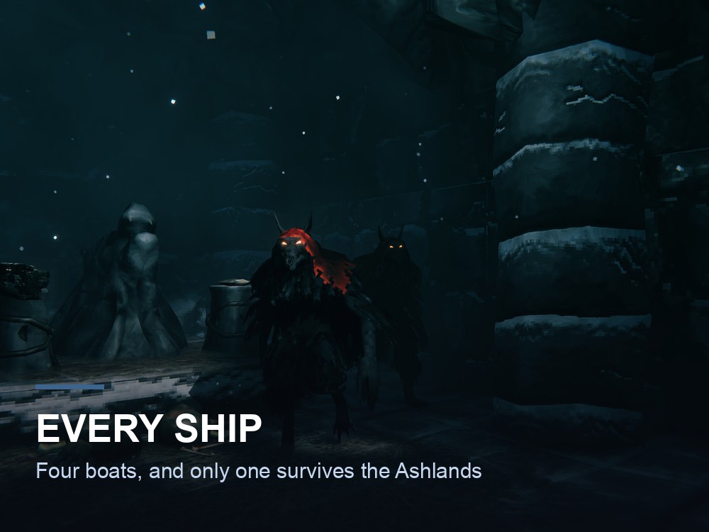 A Valheim longship at sea.