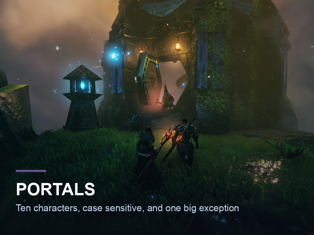 A Valheim portal glowing at night.