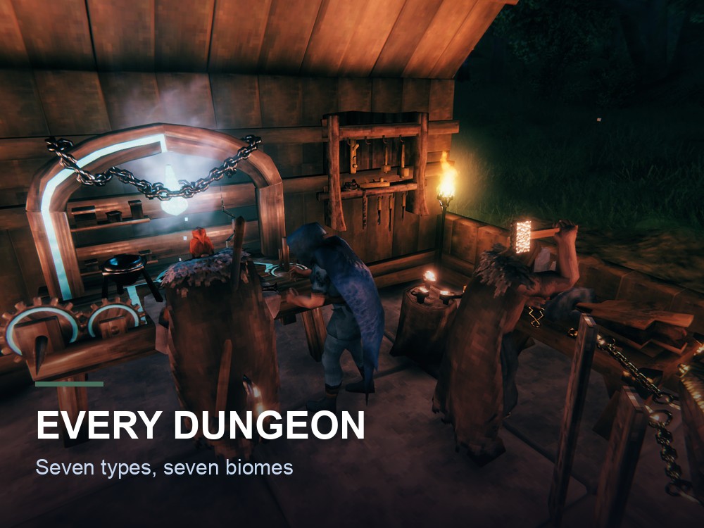 A dark Valheim dungeon interior.