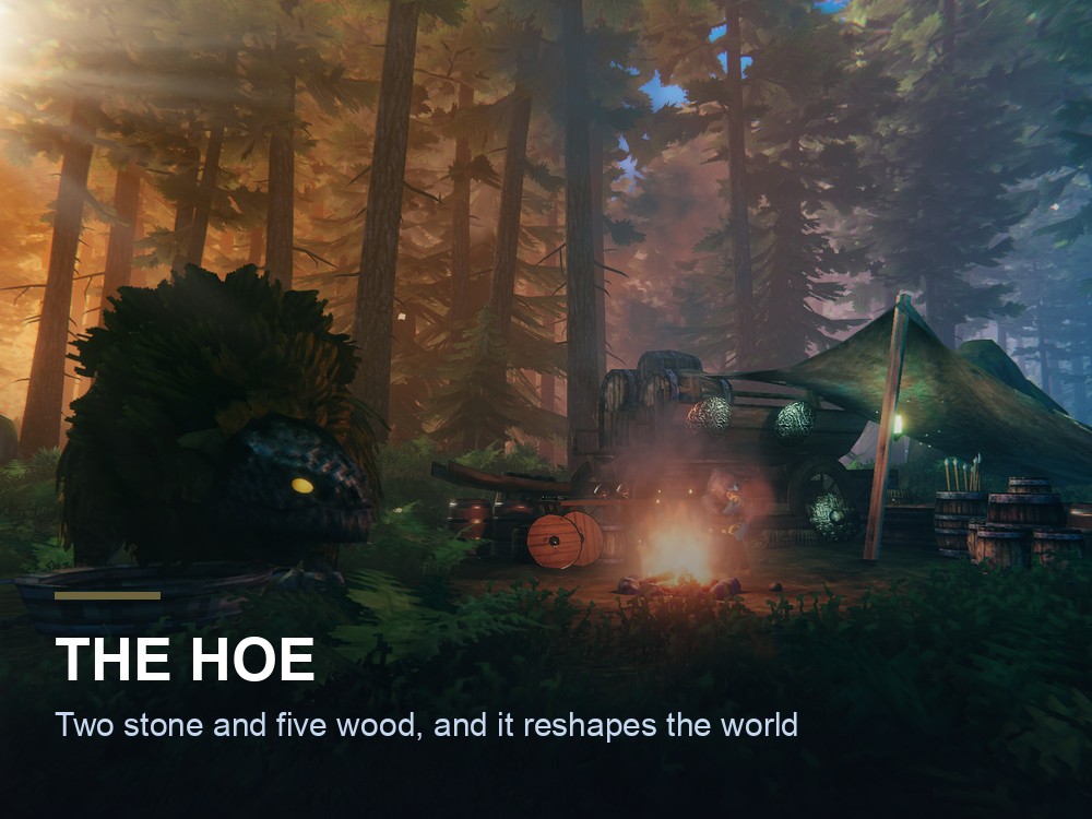 A Valheim base built on levelled ground.