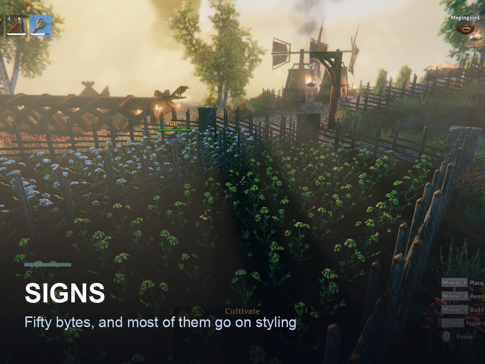 A Valheim storage room with labelled chests.