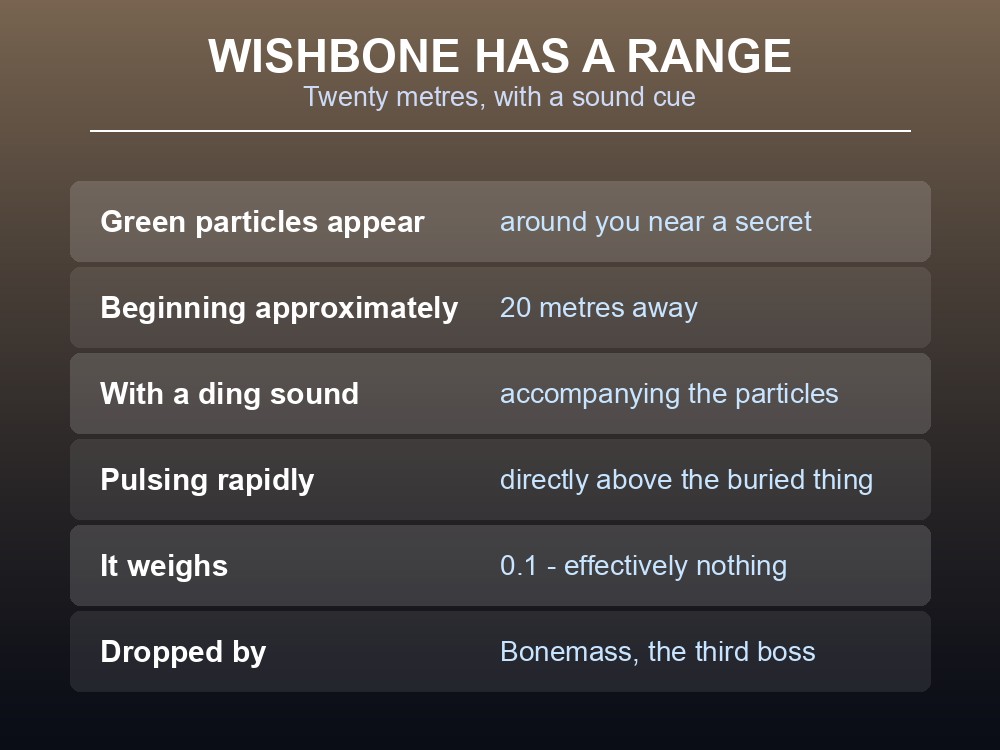 Card explaining the Valheim Wishbone's detection range.