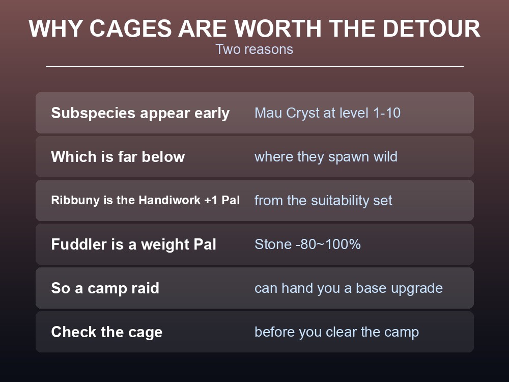 Card explaining why Palworld cages are worth opening.