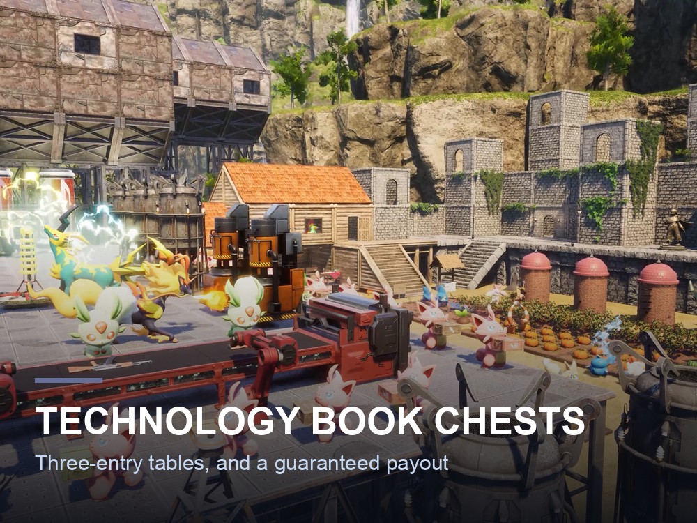 A Palworld dungeon interior with a chest.